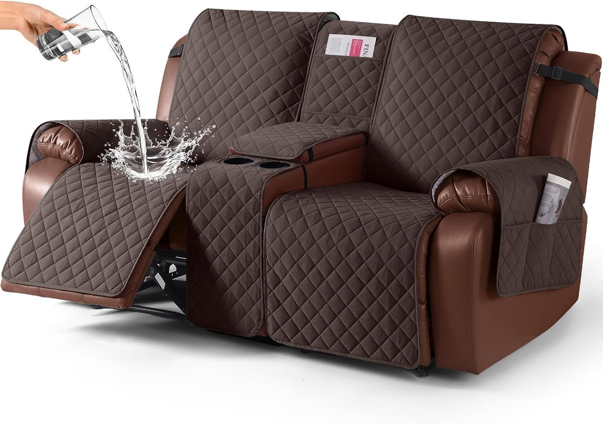 Kincam 100% Waterproof Loveseat Recliner Cover with Console, Chocolate
