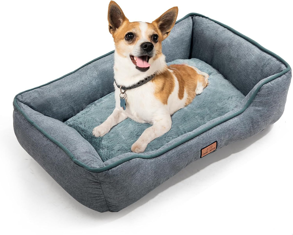 CANINE CANYON Small Dog Bed 26 Inch, Washable Plush Pet Sofa for Small Dogs & Cats, Soft Rectangle Puppy Bed with Non-Slip Base
