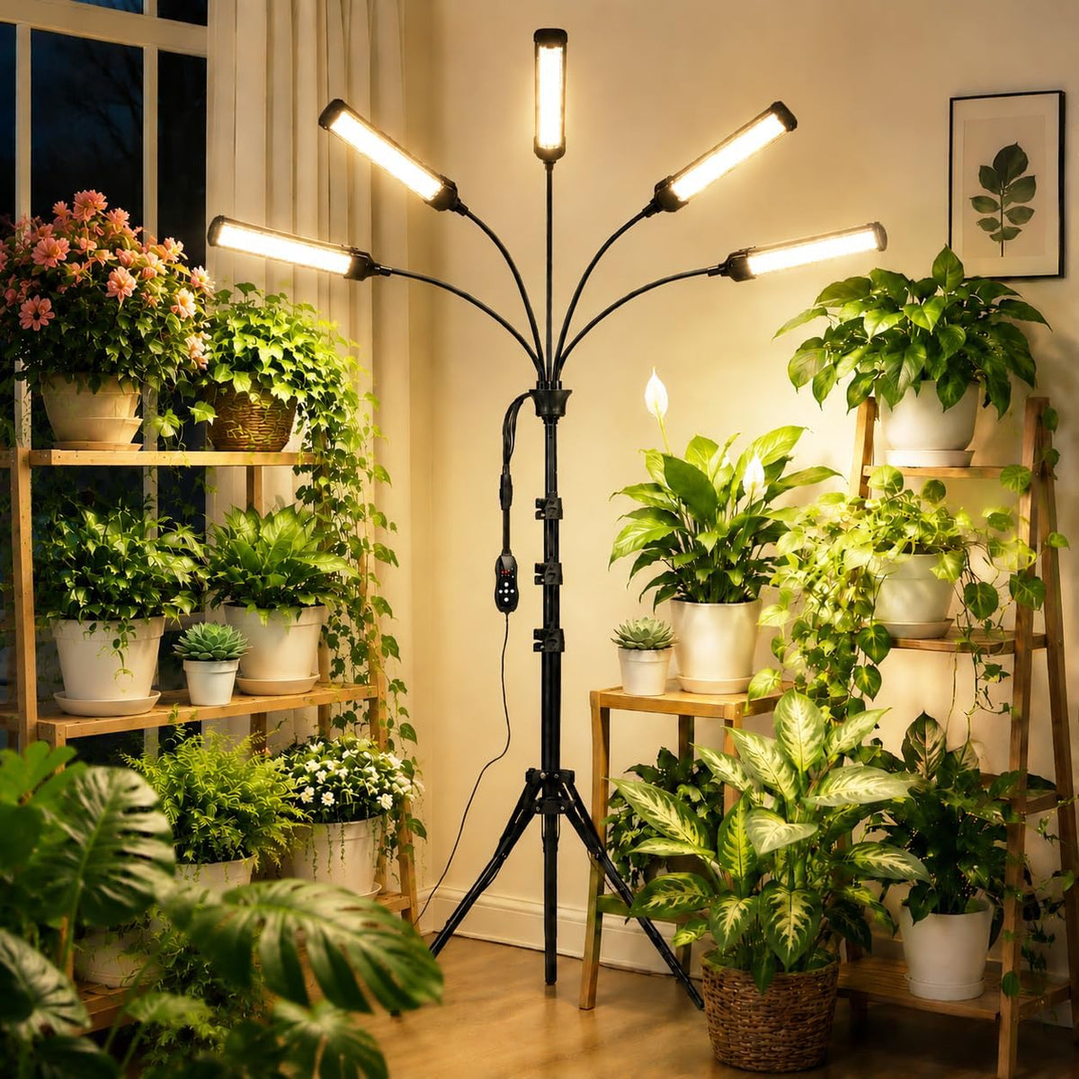 5 Heads LED Grow Lights for Indoor Plants Full Spectrum 450 Leds, Plant Lights for Indoor Growing with Tripod Stand, Floor Grow Light with Auto 3/6/9/12/15/18H Timer for Indoor Tall Plants.