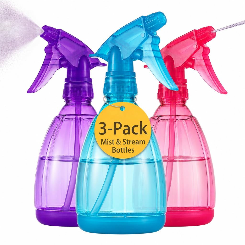 Dilabee Plastic Spray Bottles - 12Oz (3 Pack) Water Spray Bottle for Hair, Gardening, Grilling & Cleaning Solution - Empty Spray Bottles for Cat - Small Spray Bottle