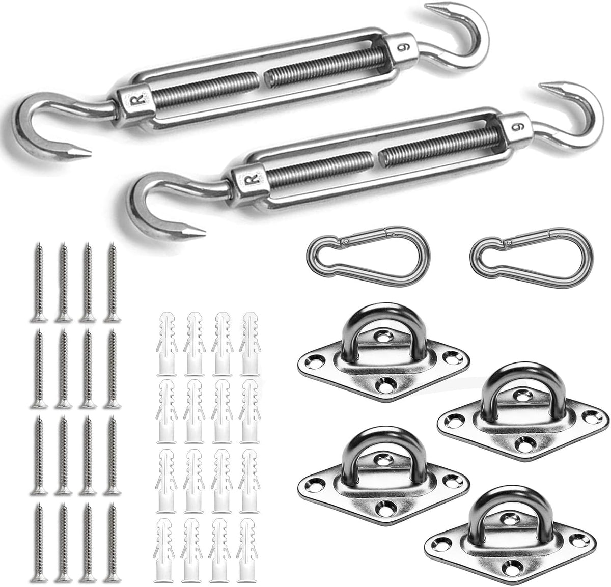 SUNNY GUARD Sun Shade Sail 304 Stainless Steel Hardware Kit 6 Inch for Rectangle Shade Sail Installation for Backyard Yard Deck Patio Garden