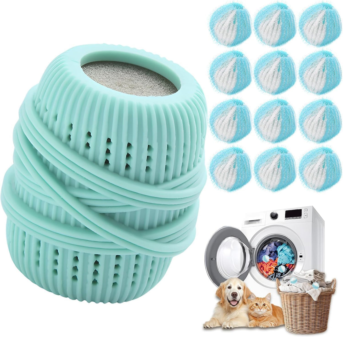 Pet Hair Remover for Laundry, for Bedding & Clothes Use in Washing Machine (12, Azure)