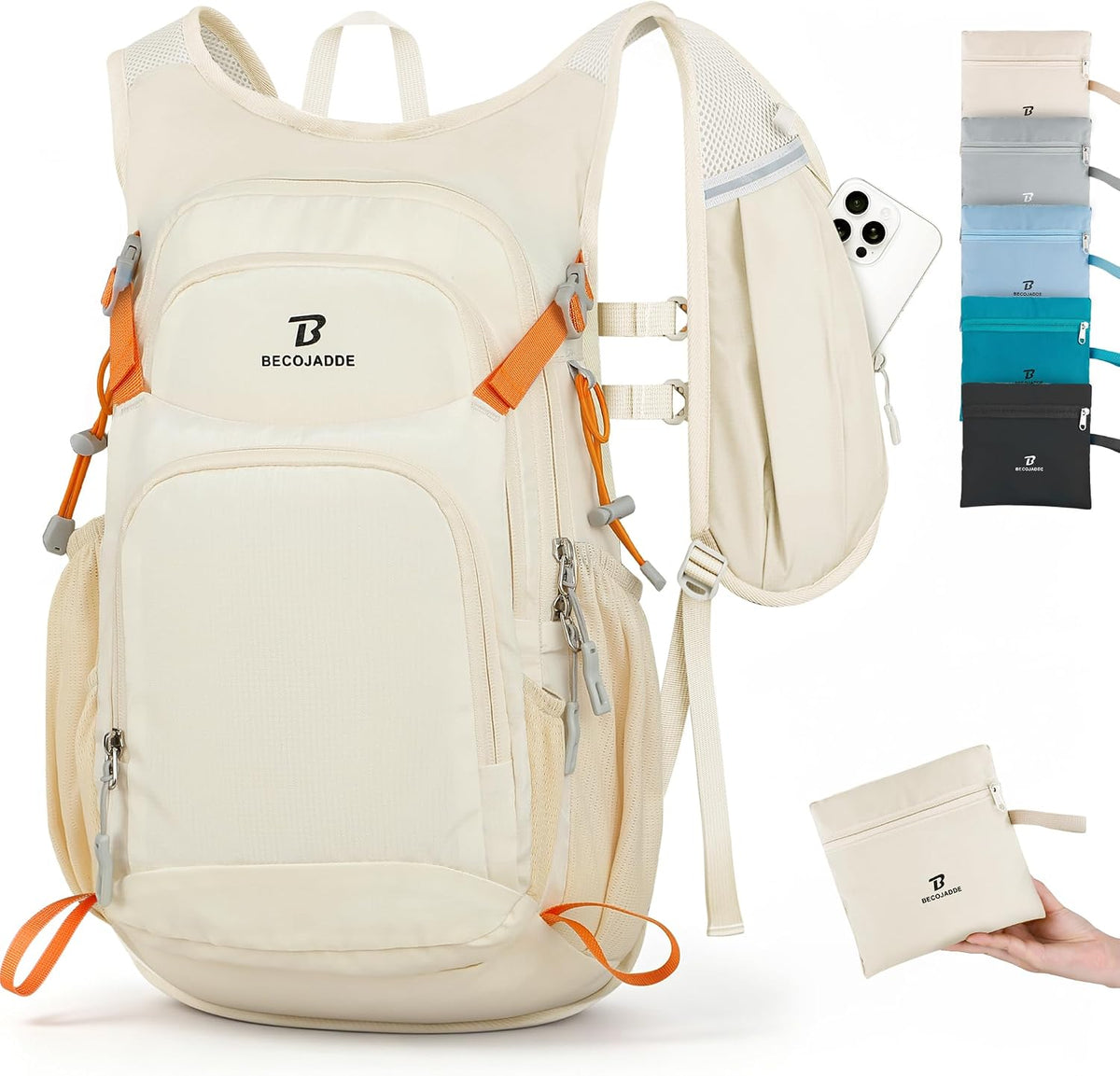 BECOJADDE 15L Hiking Backpack Lightweight Travel Backpacks Water-Resistant Daypack Fits Cycling Helmets for Men Women for Daily Outdoor Camping, Beige