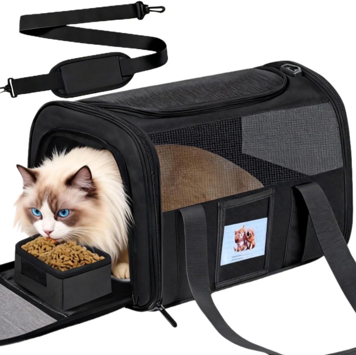 Soft Cat Carrier with Detachable Food Bowl,Pet Travel Bag (Up to 16 Lbs)