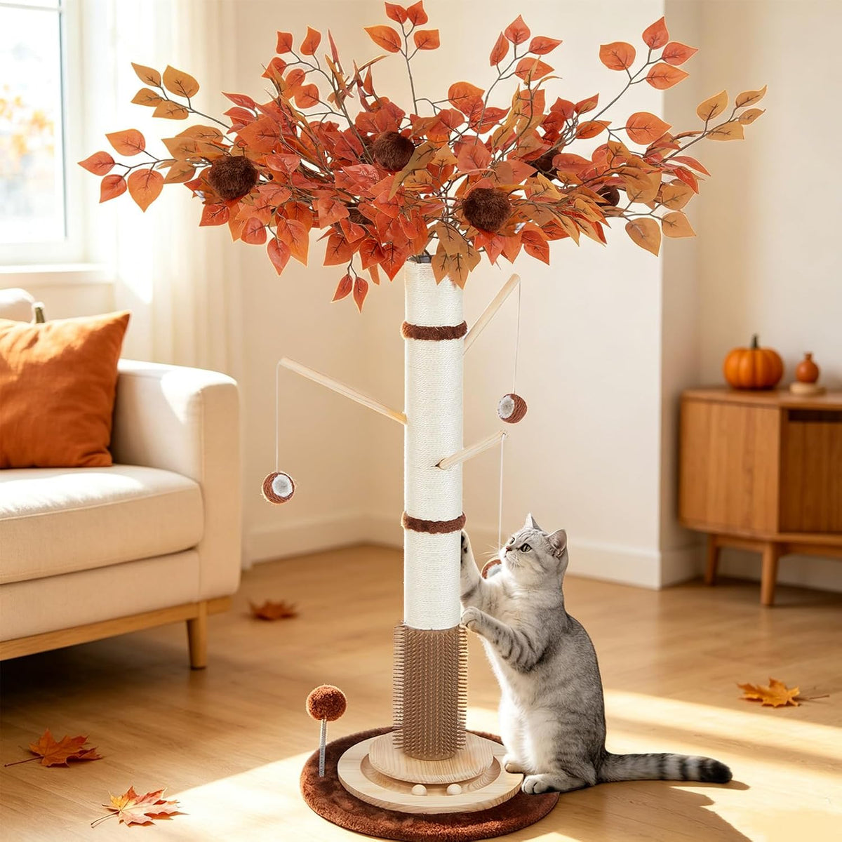 Cat Scratching Post, 46" Tall Scratcher Post for Indoor Adult Cats