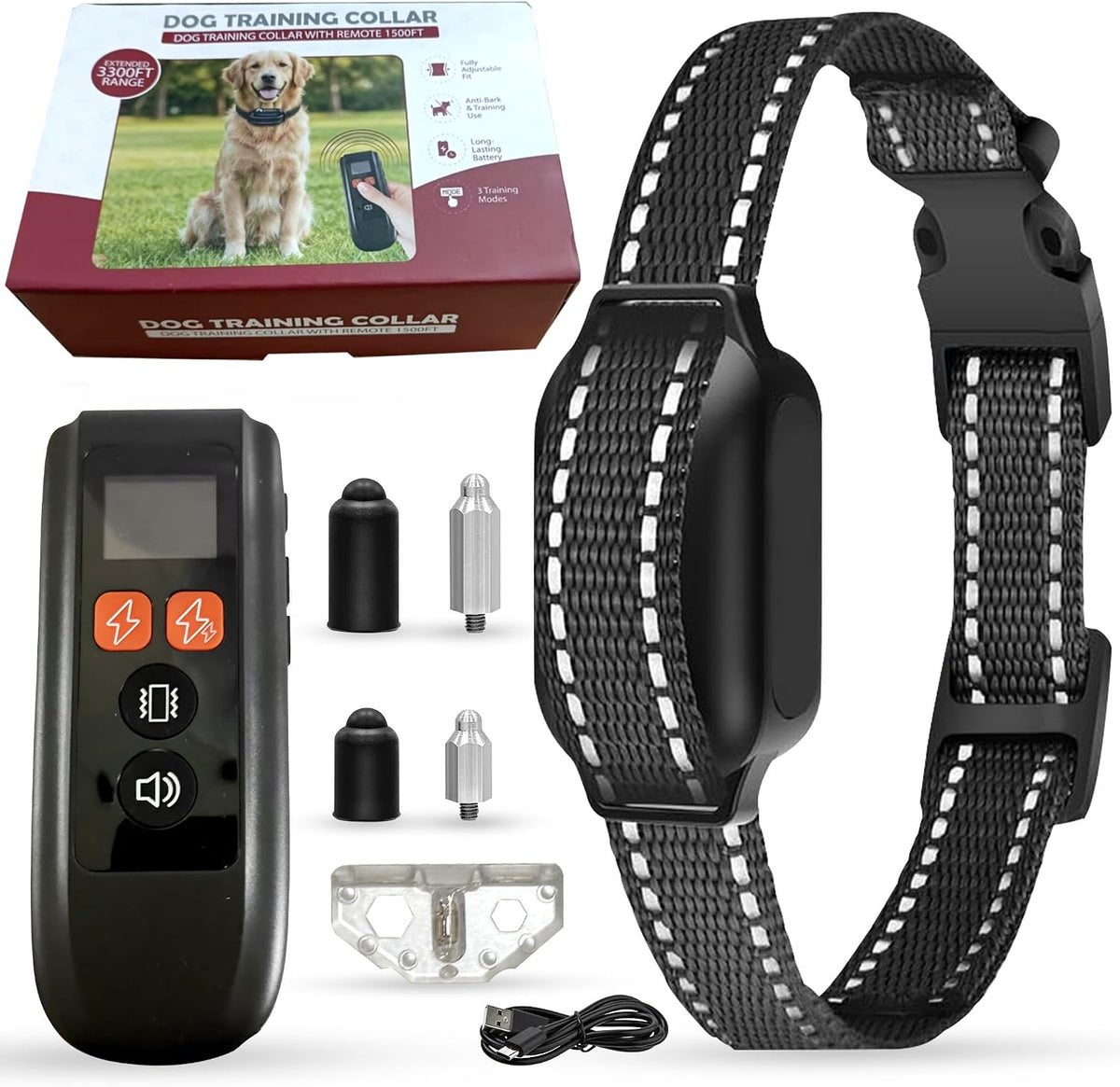 Dog Training Collar with Remote – Beep & Vibration Modes – Adjustable Levels, Waterproof Receiver, Rechargeable Training Collar for Small, Medium & Large Dogs – up to 1000-3300FT of Range