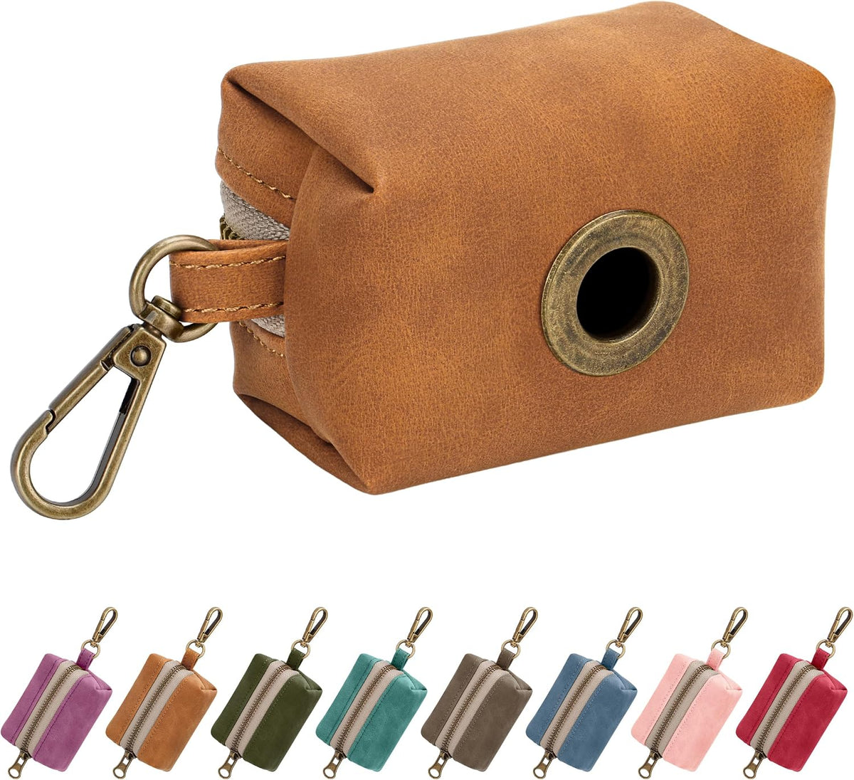 Didog Dog Poop Bag Holder for Leash, Stylish PU Leather, Light Brown