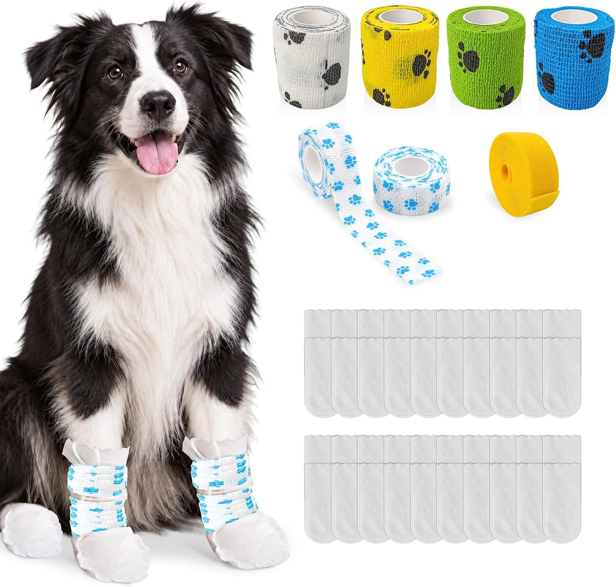 Disposable Dog Boots, 40 Pcs, S, 4 Rolls Vet Wrap Cohesive Bandage