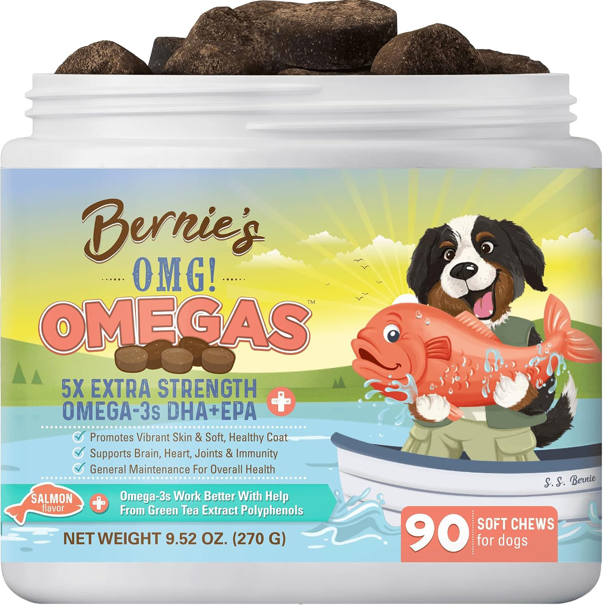 Bernie'S OMG Omegas 5X Extra Strength Dog Omega-3 Soft Chews, Salmon, 90 Ct
