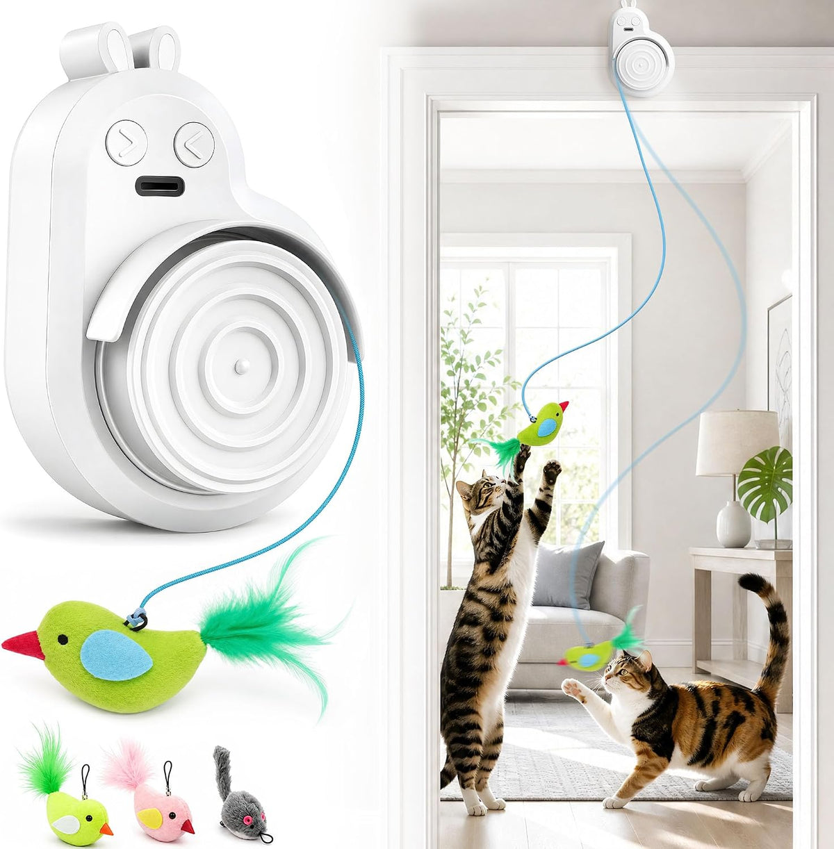 Automatic Interactive Cat Toys, Door Flying Feather Bird & Mouse for Kitten