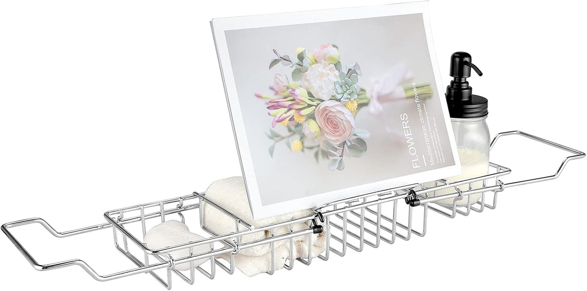 HOMEE Stainless Steel Shower Caddy Tray with Removable Book Holder Silver