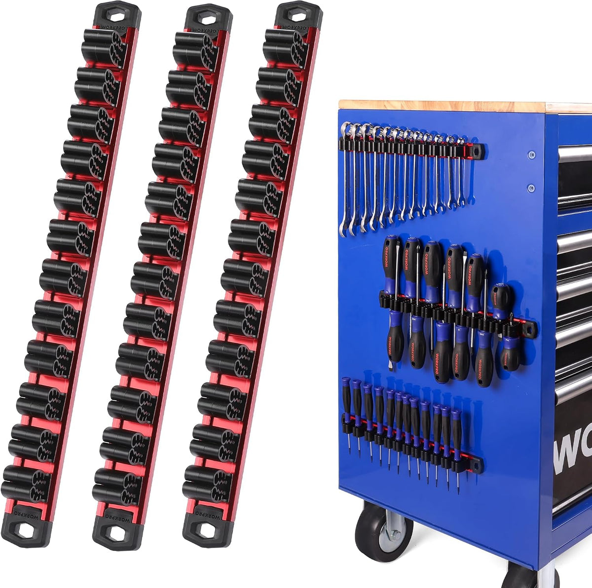 WORKPRO Magnetic Screwdriver and Wrench Organizer Set, 36-Slot Tool Holders