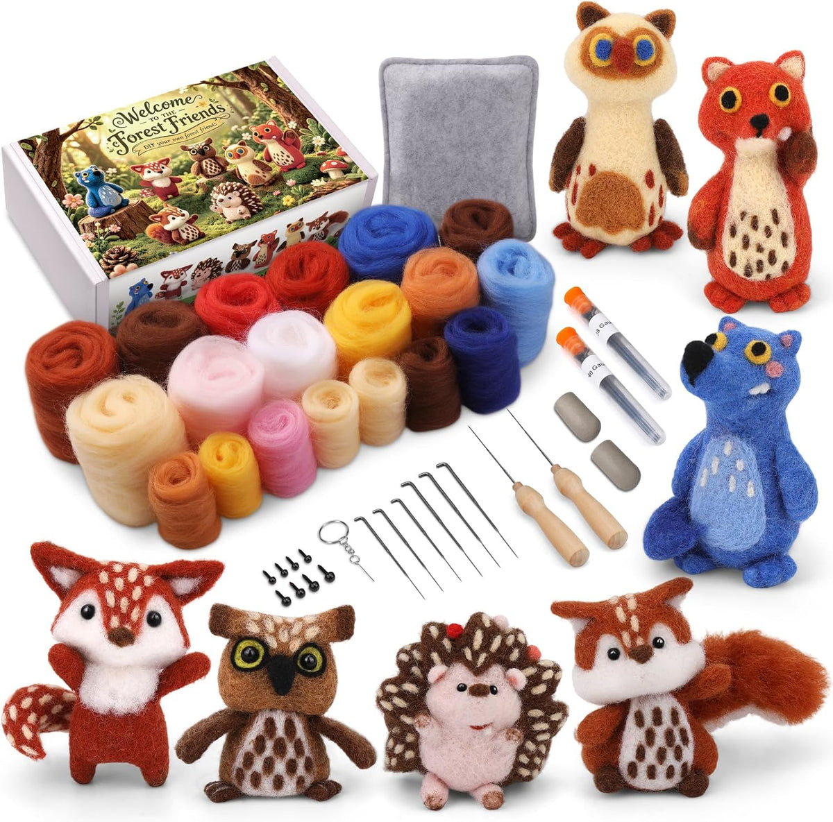 OEHPICC Needle Felting Kit, 7 Woodland Animals Felt Needle Kit