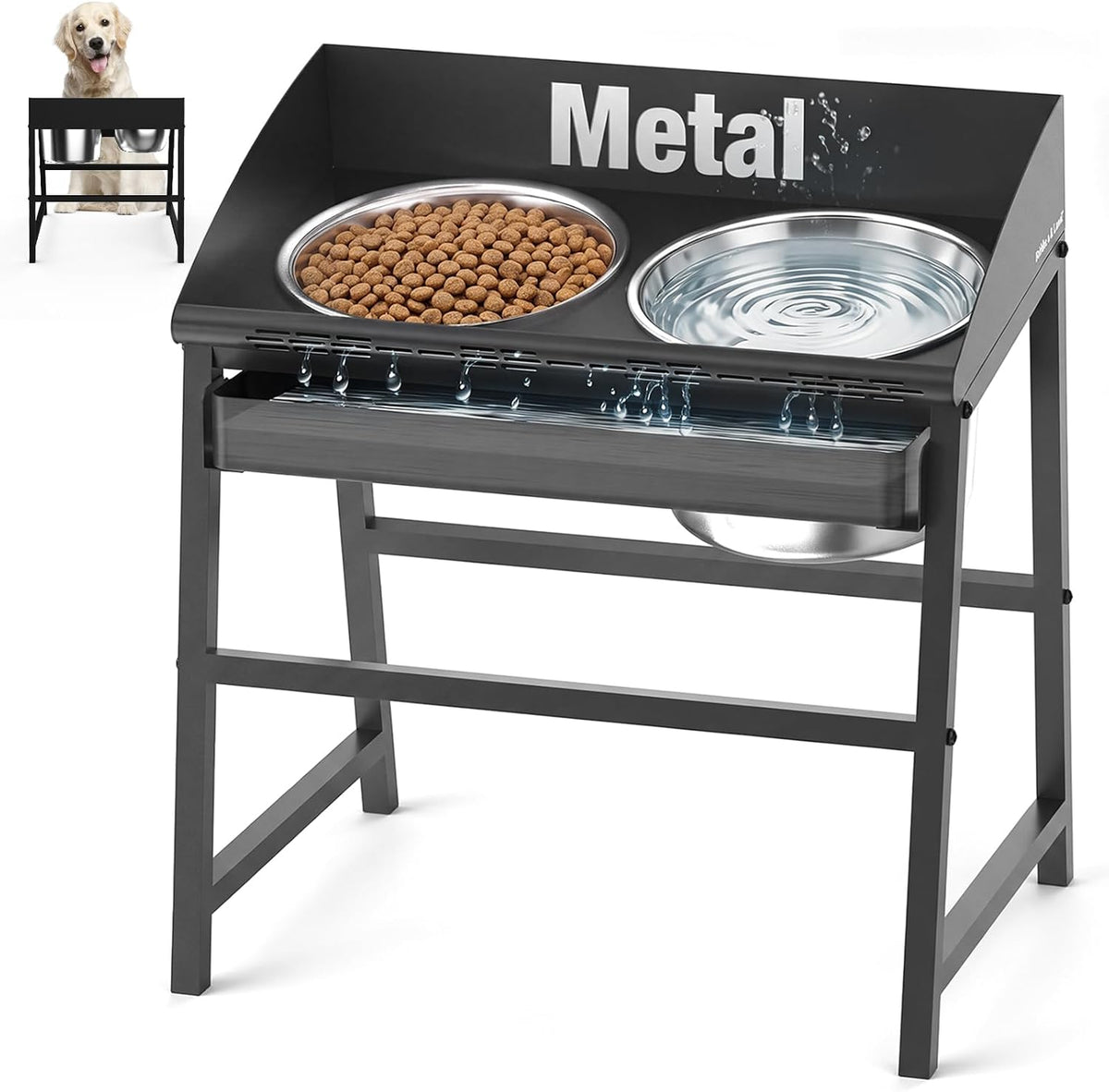 Bobbie & Laxi 15" Tilted Elevated Dog Bowl, Large Breeds Non-Spill Design
