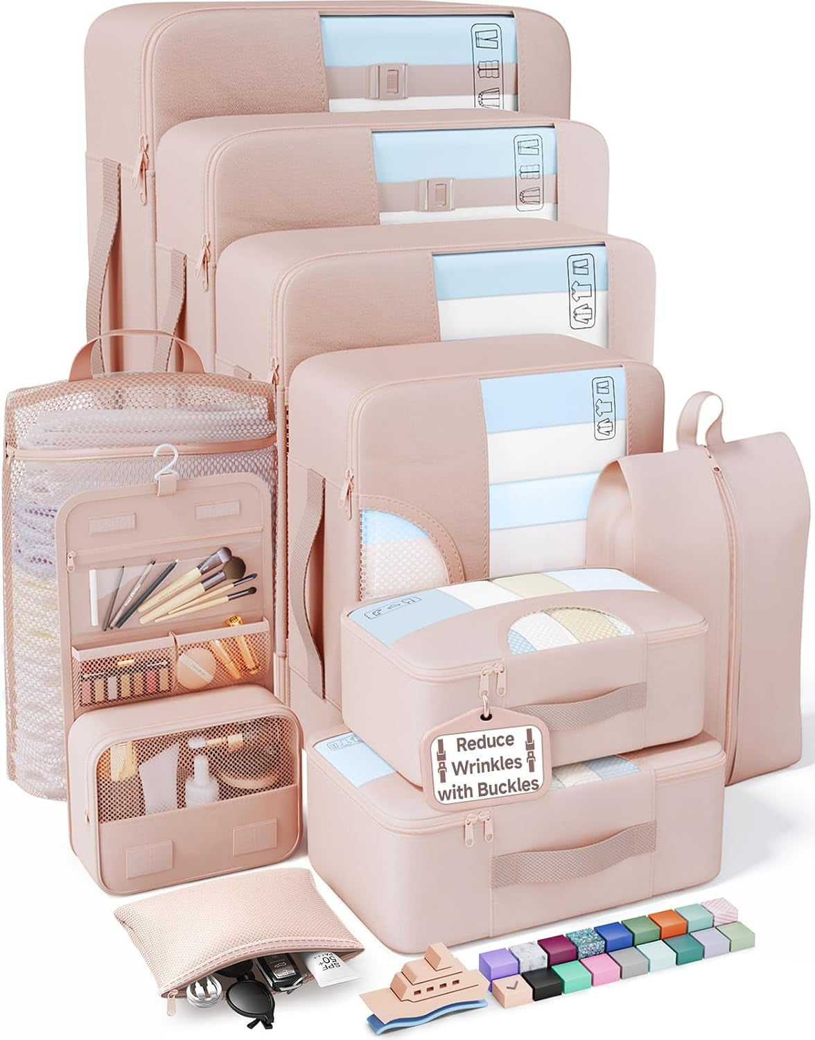 Veken 10 Set Packing Cubes for Travel Essentials,Anti-Wrinkle Buckled Bags