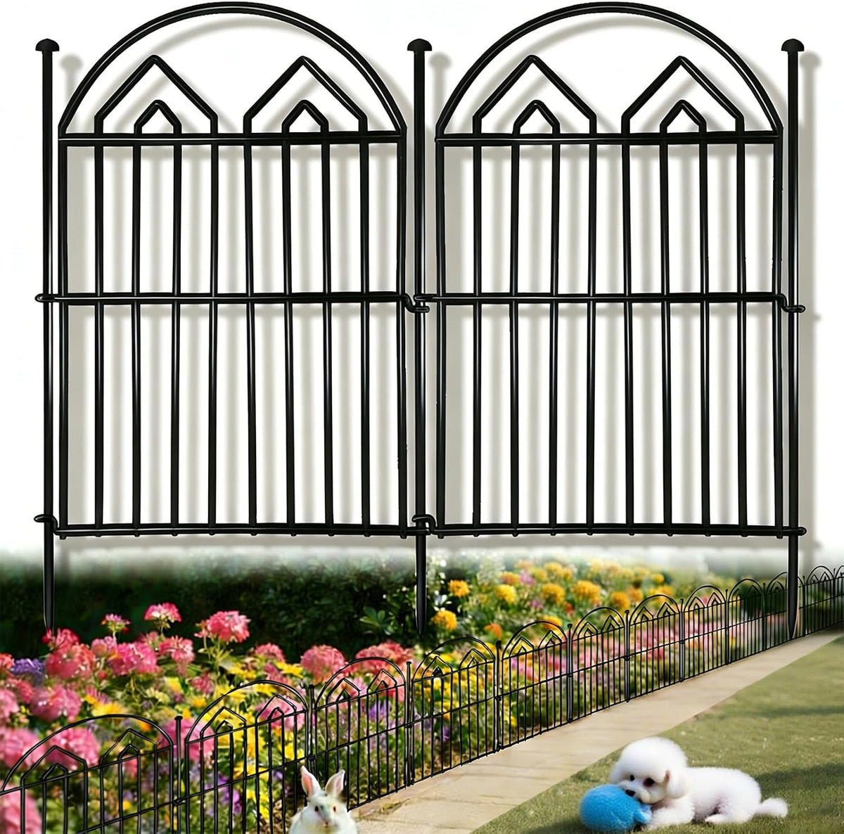 Decorative Garden Fence 17In X 28Ft (26 Panels), Rustproof Metal No Dig Arched Garden Border Fencing with Stakes, Small Animal Barrier Flower Bed Fence for Yard Patio Lawn Outdoor Decor