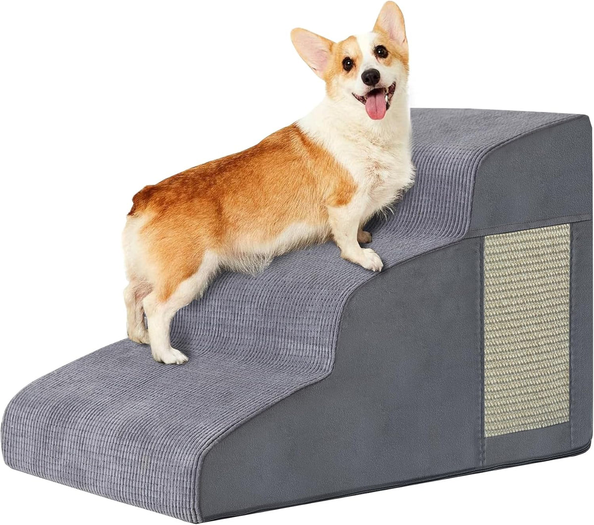 Ahpmeoa Dog Stairs for Small Dogs 15.7" H, Dog Ramp for Bed, 3-Step, Grey