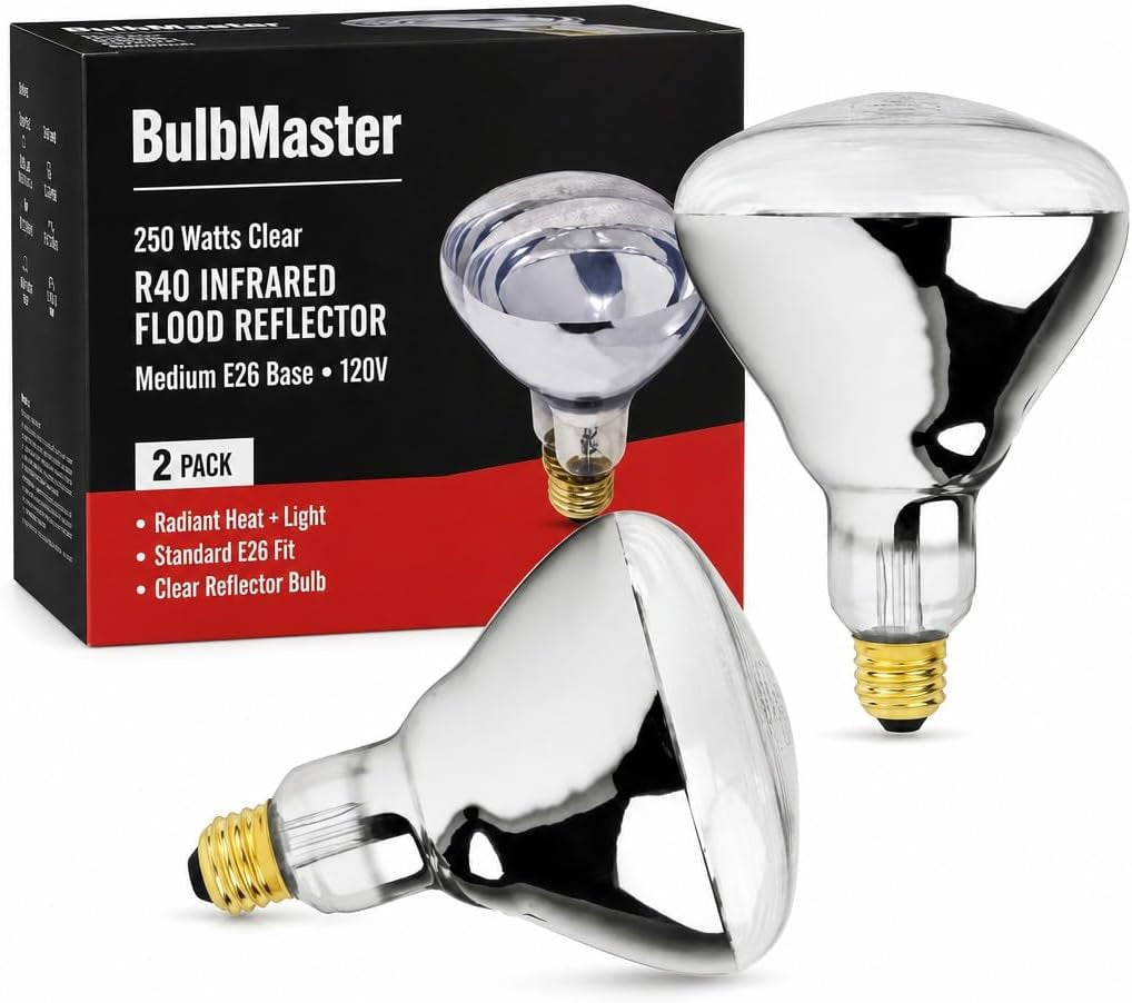 250W Heat Lamp Bulb R40 Infrared E26 Base 2 Pack
