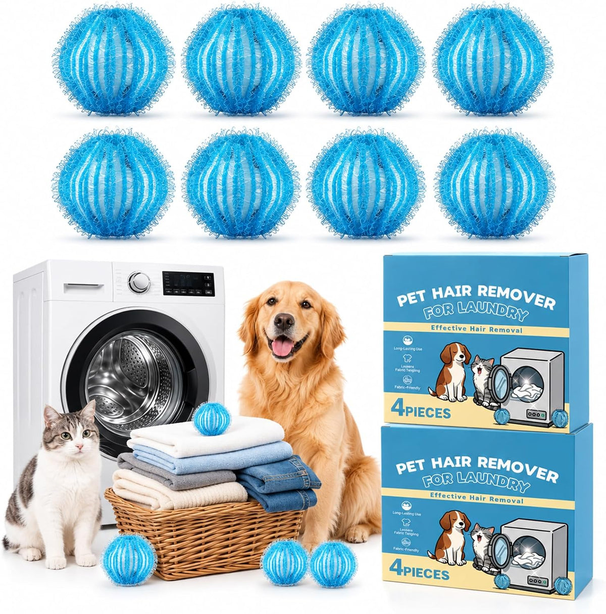 8Pcs Reusable Pet Hair Remover for Laundry, Hair Catcher Balls for Pet Home