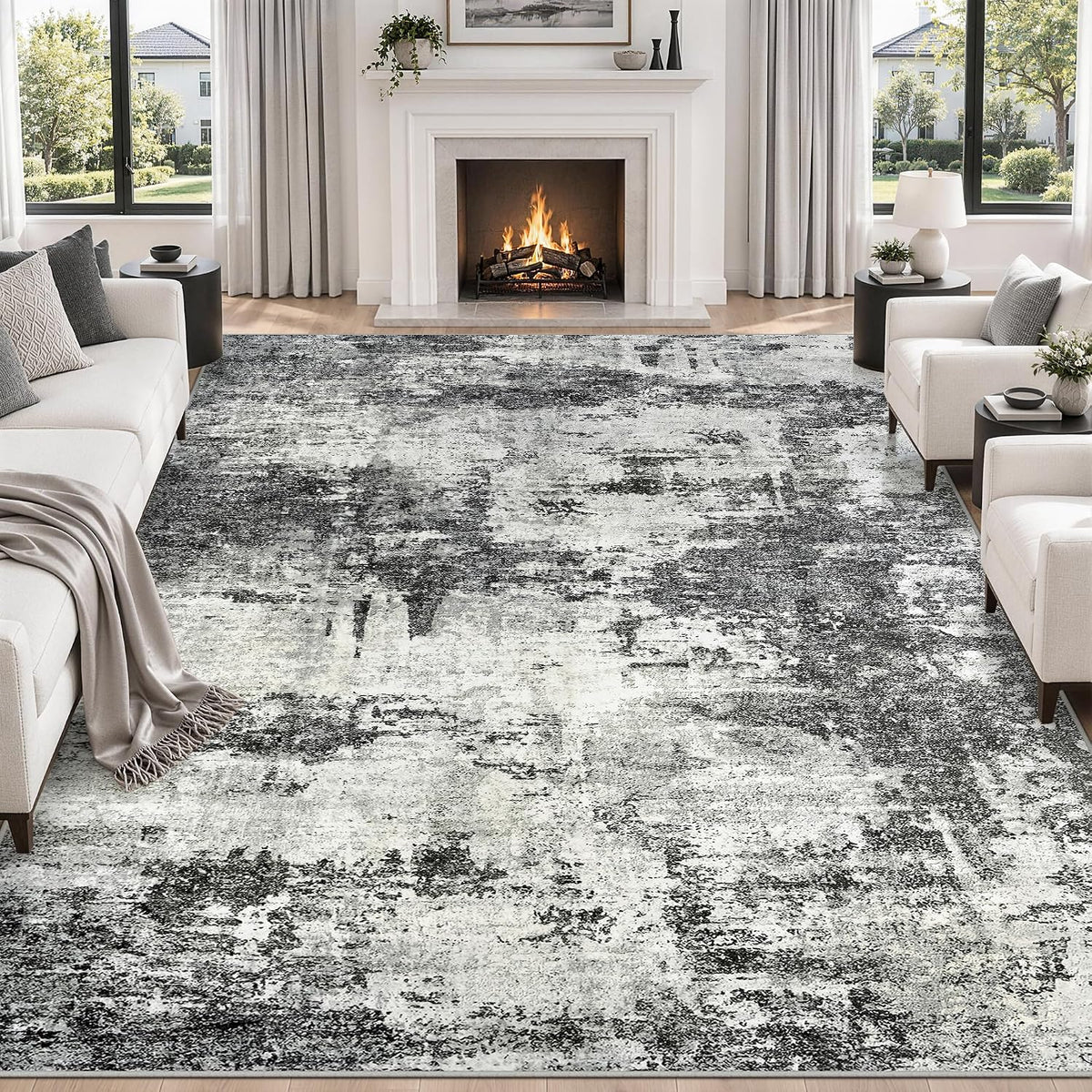 Tosuoka 8X10 Area Rugs for Living Room Abstract Washable Black Rug