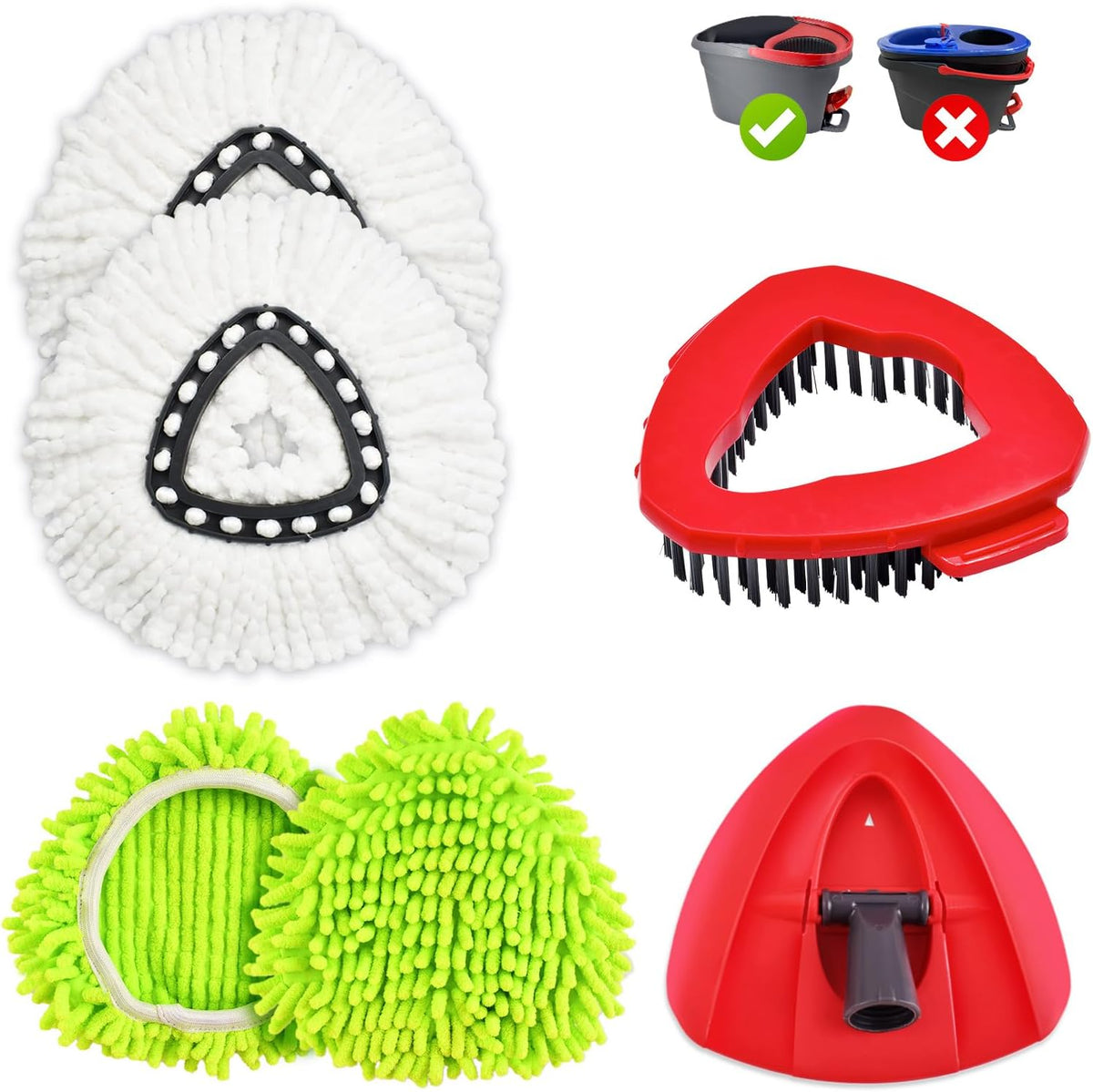 6 Pack Mop Heads Replacement for Ocedar Easywring 1 Tank Spin Mop System,Include 2 Microfiber Spin Mops Replace Head&2 Chennile Mops Head Machine Washable with Scrubber Mopp Head and Base for Cleaning