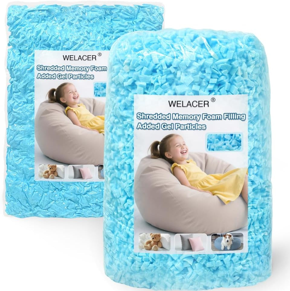 Bean Bag Filler, 10Lbs Shredded Memory Foam Stuffing, Filling & Refill for Bean Bag Chairs, Couch Cushions, Punching Bags, Pillows, Sofas, Dog Beds, Blue & Shape