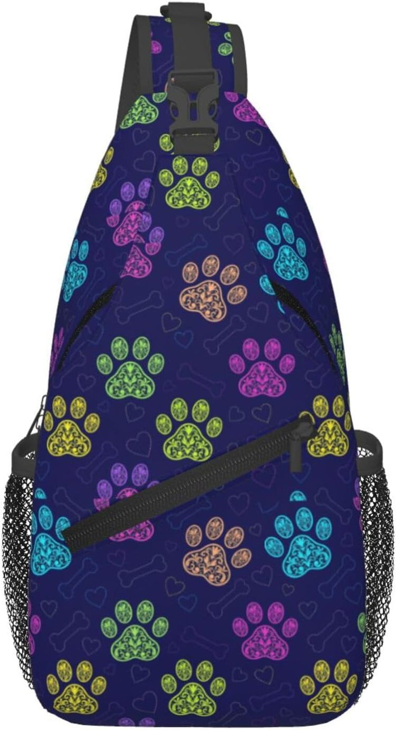 Dog Paw Sling Bag for Women Men Cute Footprint Backpack Crossbody Shoulder Bag Sling Backpack Chest Bag Travel Hiking Casual Sport Daypack