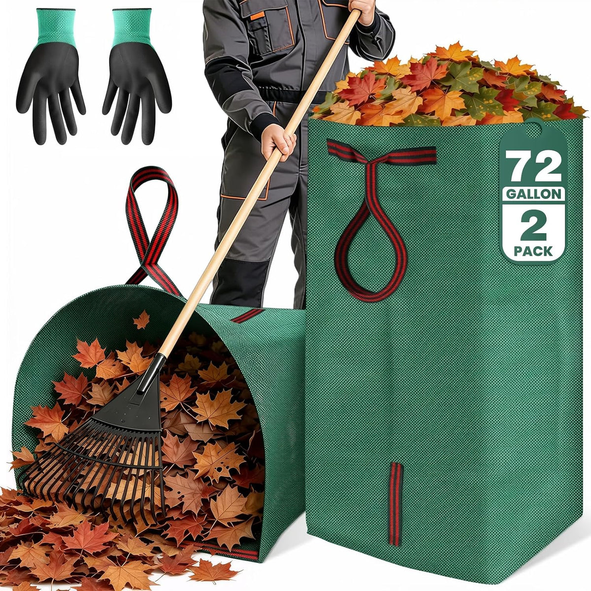 72 Gallon 2 Pack Yard Waste Bags, Dustpan Type Reusable Leaf Bags