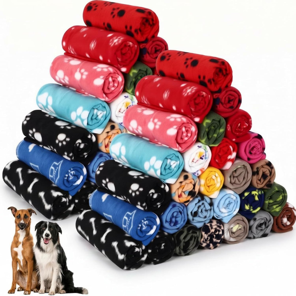 Preboun 50 Pcs Fleece Blanket for Large Dog Pet, 28 X 40 Inch, 25 Styles