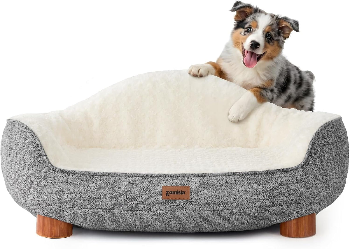 ZOMISIA 45D Orthopedic Memory Foam Dog Bed Sofa - One-Piece Molded Foam Pet Couch with Non-Slip Bottom, Suitable for Small and Medium Dogs up to 60 LBS, Grey