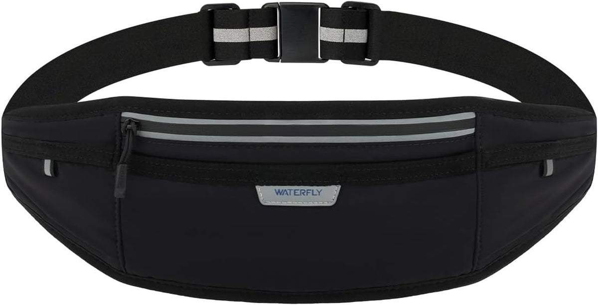 WATERFLY Running Belt Slim Breathable Back Pad 4-Pocket Runners Pouch