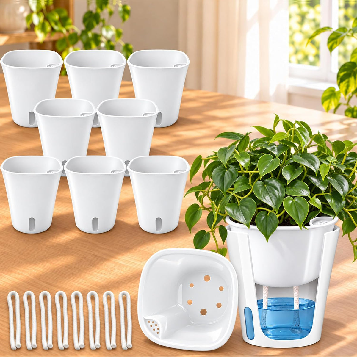 TCBWFY 4 Inch Self Watering Pots for Indoor Plants,8 Sets Self Watering Planter Pots with Visual Water Level Window and Multiple Vents,Self Watering Plant Pot for All House Plants,Flowers,Herbs