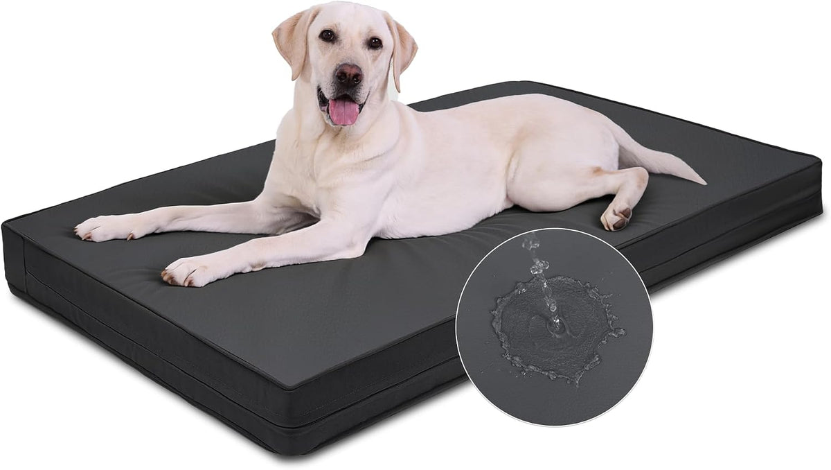 XL Dog Bed Waterproof Washable, Wipeable Leather Large Crate Pad 42" Black