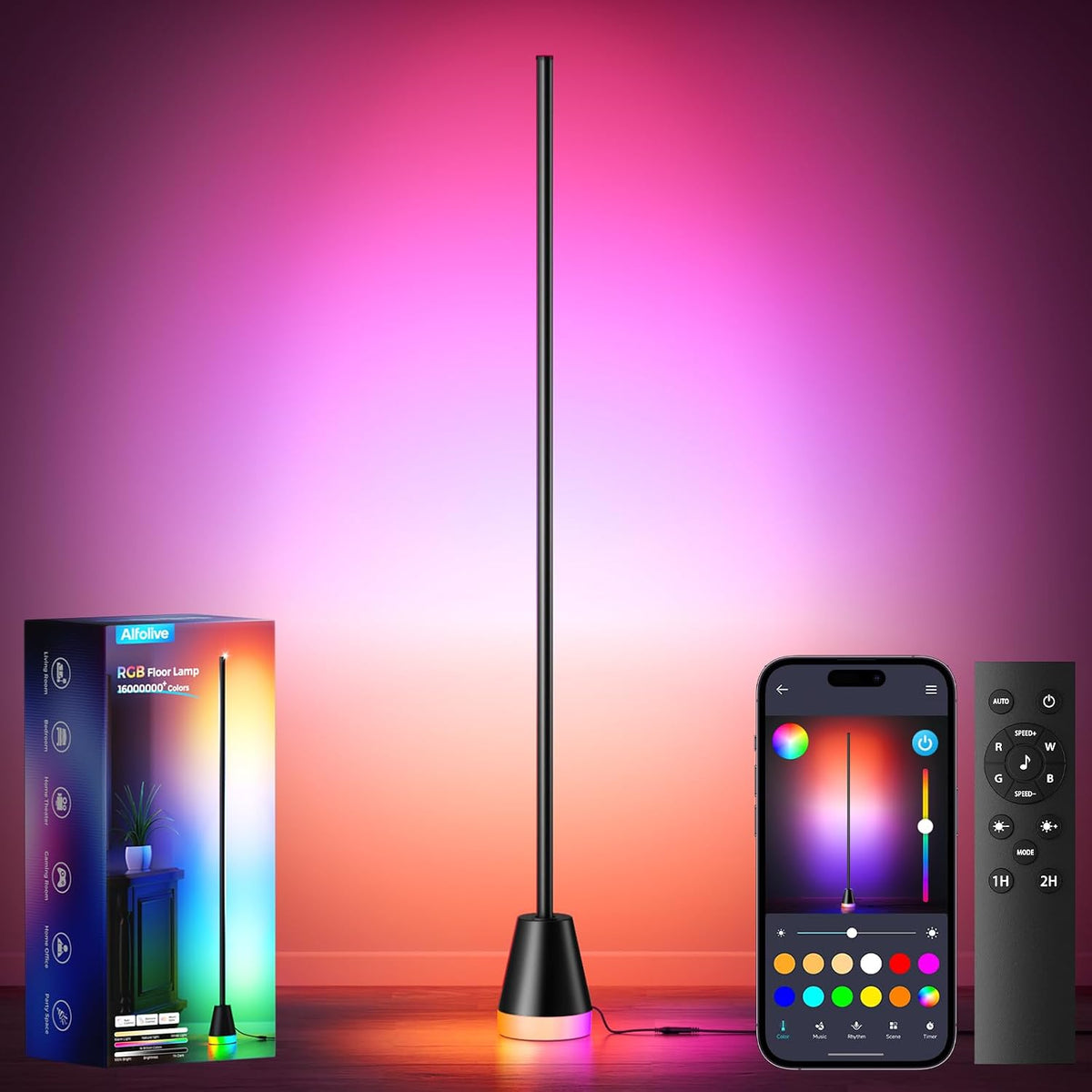 RGBIWC Corner Floor Lamp, Smart Ambient LED Light, Black