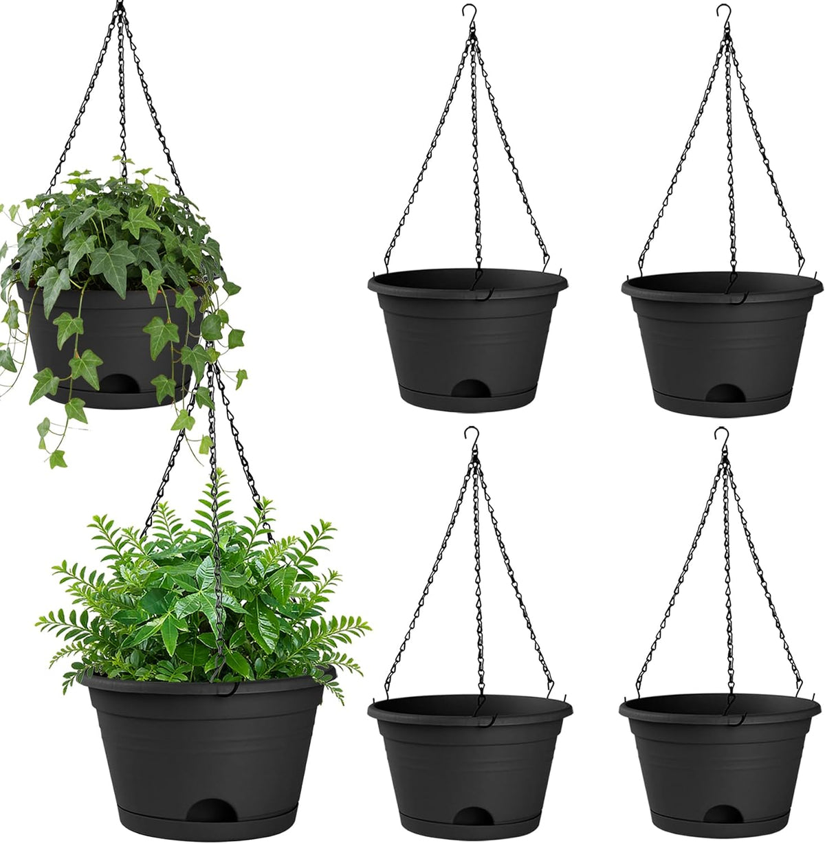 Nooulap 6 Pack Hanging Planters, 10 Inch Hanging Pots, Black