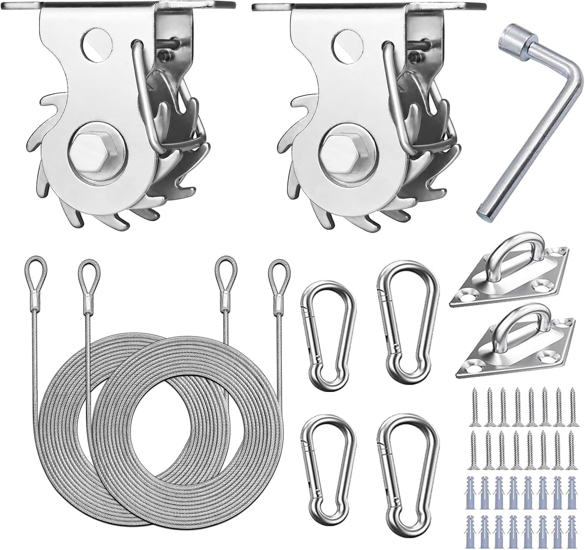 43 Pcs Shade Sail Hardware Kit with Ratchet Winch Wire Tensioner for Rectangle/Triangle Shade Sail Installation, 304 Grade Stainless for Garden, Outdoors (Winch + Hardware Kit + Cables)