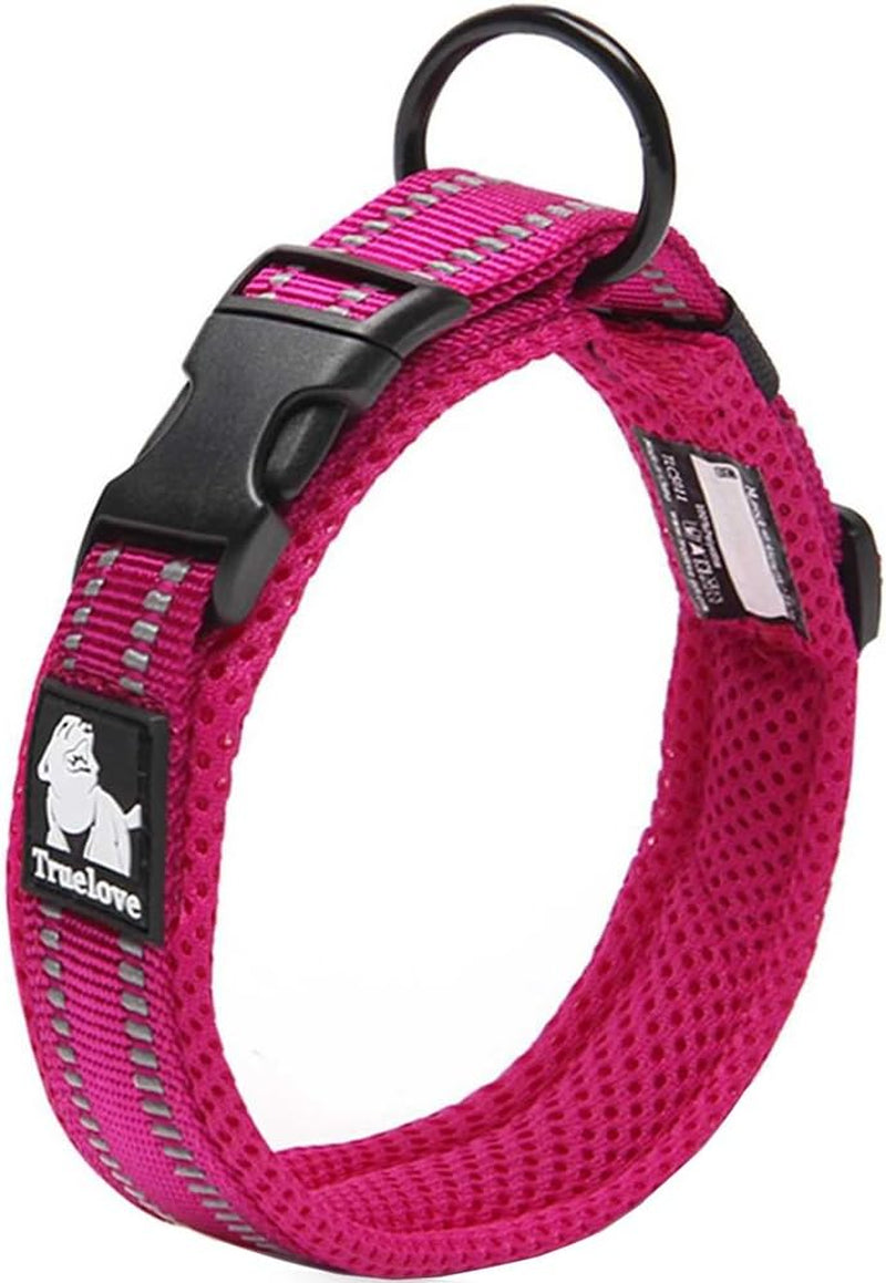 Creation Core Reflective Dog Collar with Ring Breathable Mesh Soft Padded Adjustable Nylon Pet Collar 1" Wide, Pink XL