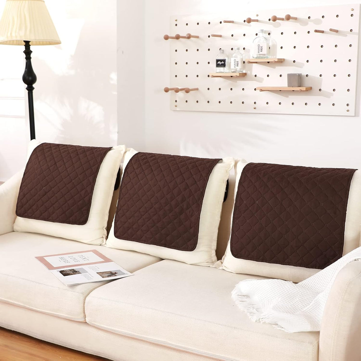 Moukeren 3 Pcs Recliner Headrest Cover for Sofa Chair Couch,Brown
