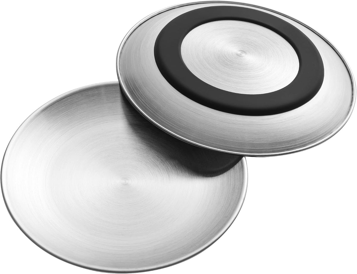 Stainless Steel Cat Bowls, 6.7" Wide and Shallow Cat Food Bowl Set with Silicone Ring for Non Slip, Flat Metal Cats Dishes or Plates for Feeding Indoor Cats, Kitten, Small Dogs (Silver-2 Pack)