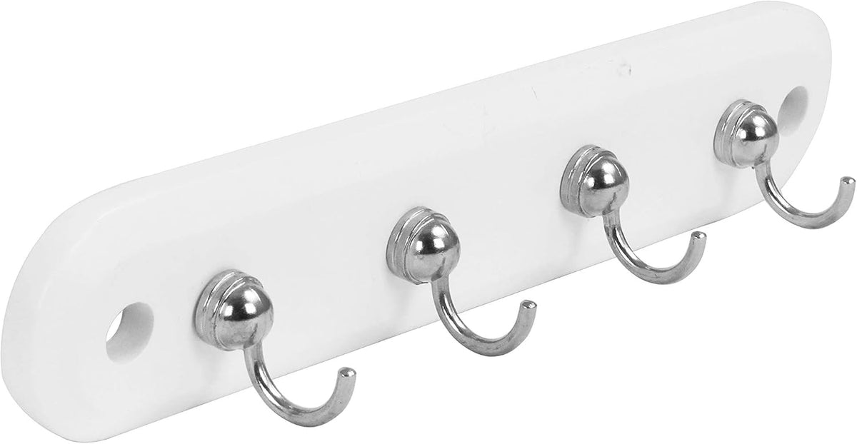 Spectrum Key Holder Wall Mount Rack 4 Hooks for Entryway, White with Chrome