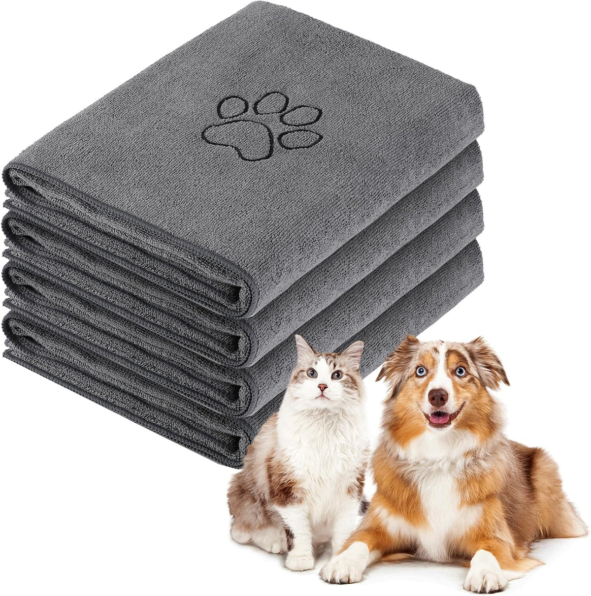Chumia 4 Pcs Dog Towels for Drying, 30 X 50 Inch, Gray