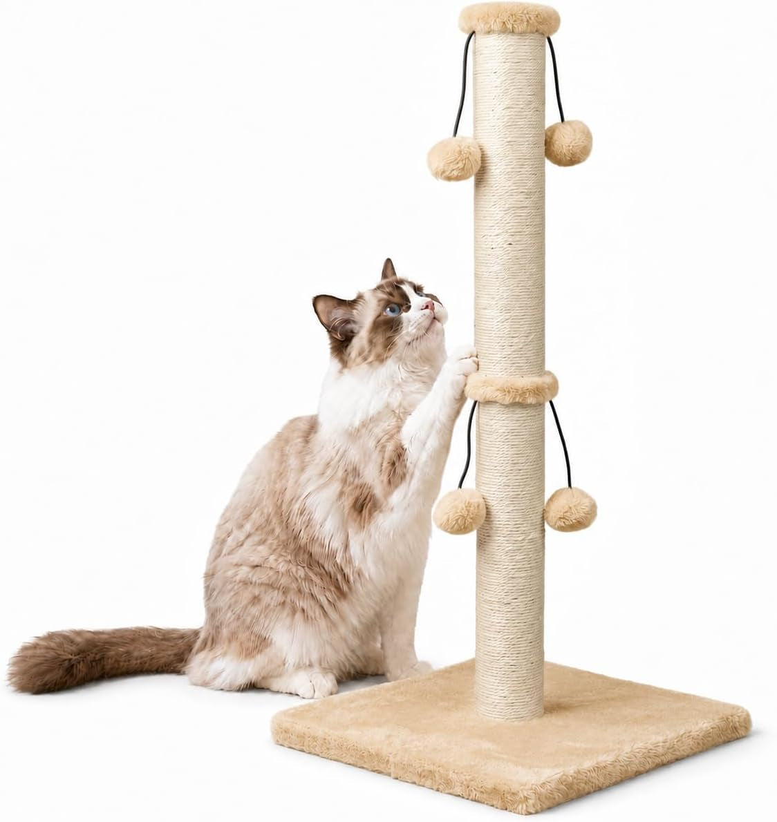 Dimaka Cat Scratching Post, Cat Scratcher for Large Cats with Teasing Toy Ball (Light Brown, 29 Inches for All Cats)