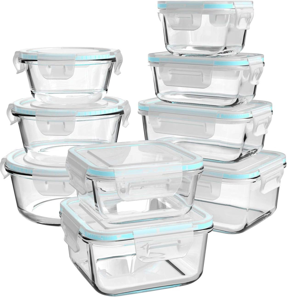 AILTEC Glass Food Storage Containers with Lids 9 Pack, 3 Shape Airtight Set