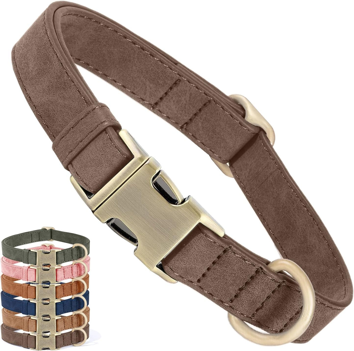 Genuine Leather Dog Collar - Adjustable Pet Collar with Quick Release Metal Buckle, Soft Skin Friendly Real Leather Collar for Small, Medium, Large Dogs (Dark Brown, S:Fit 8-16" Neck)