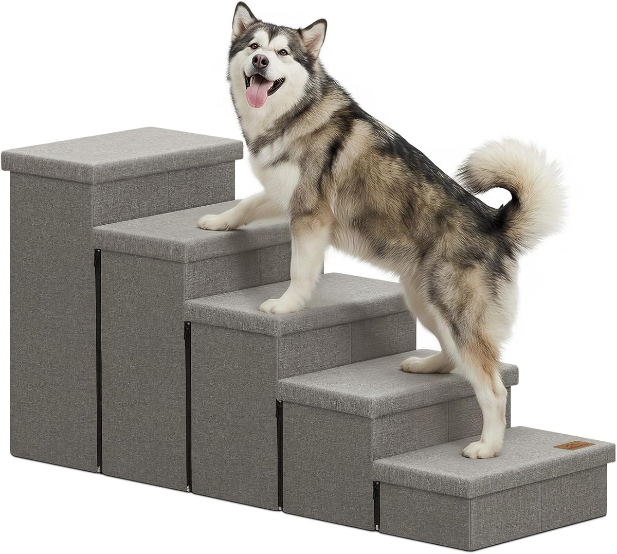Zerbuger Dog Stairs with Storage, Grey 5 Steps Dog Ramp No Condo for Bed
