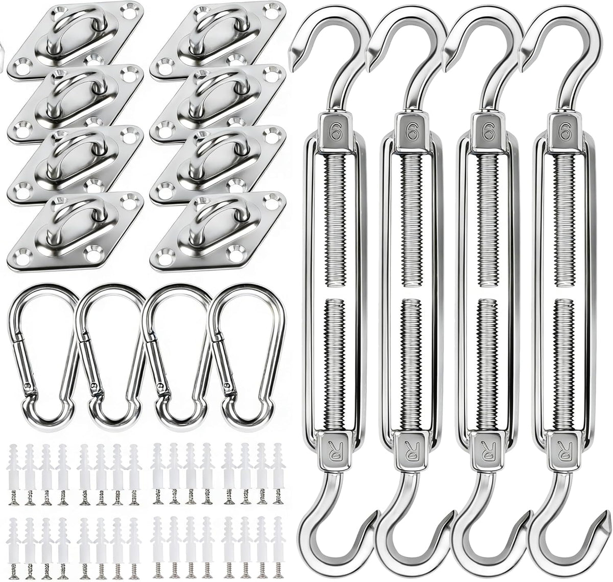 Yofit 80Pcs Shade Sail Hardware Kit 6 Inch for Triangle Rectangle Sun Shade