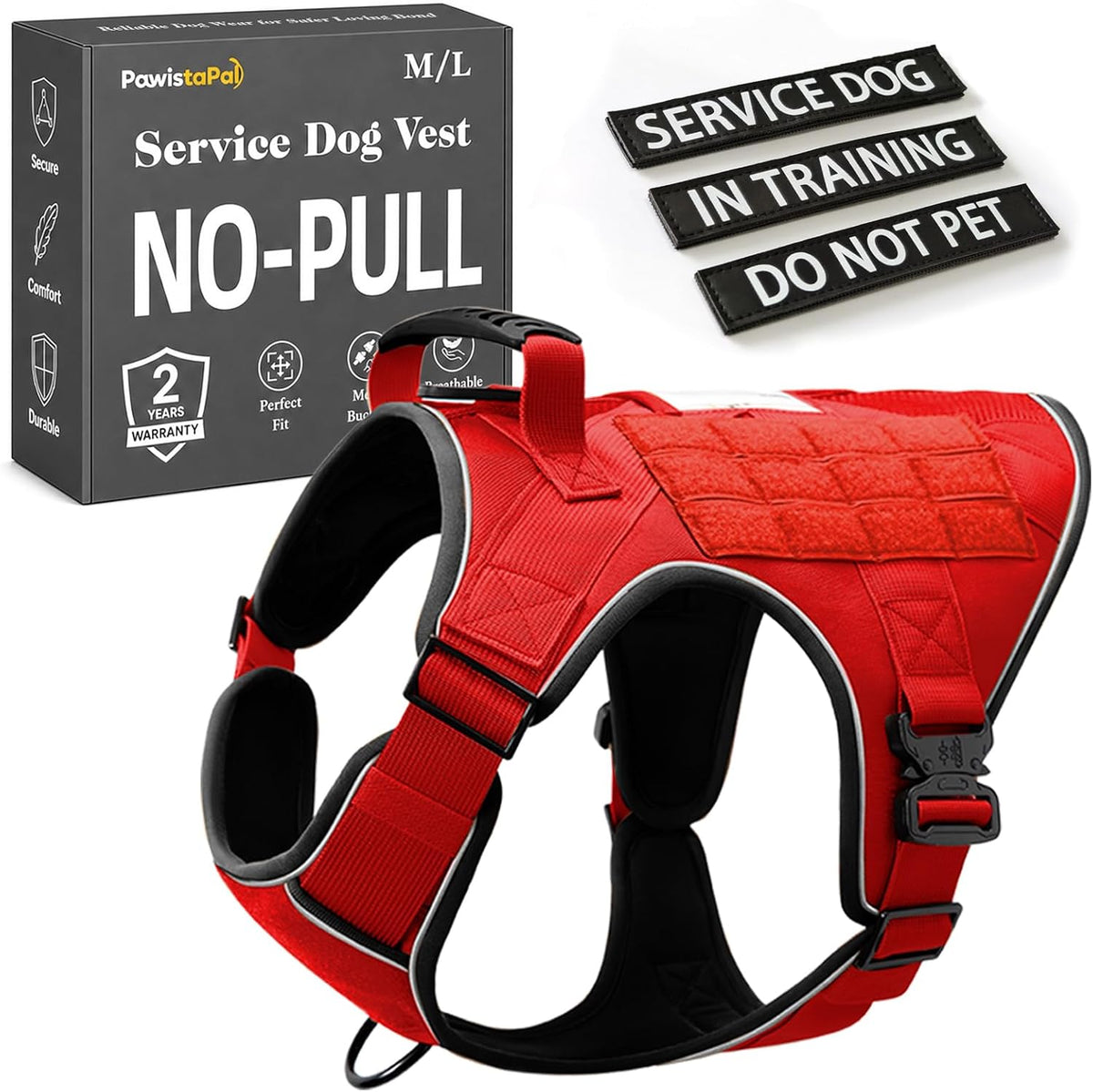Service Dog in Training Vest, Reflective Do Not Pet Dog Harness with Handle and 6 Patches, Full Metal Buckles, for Medium Dogs Training Walking