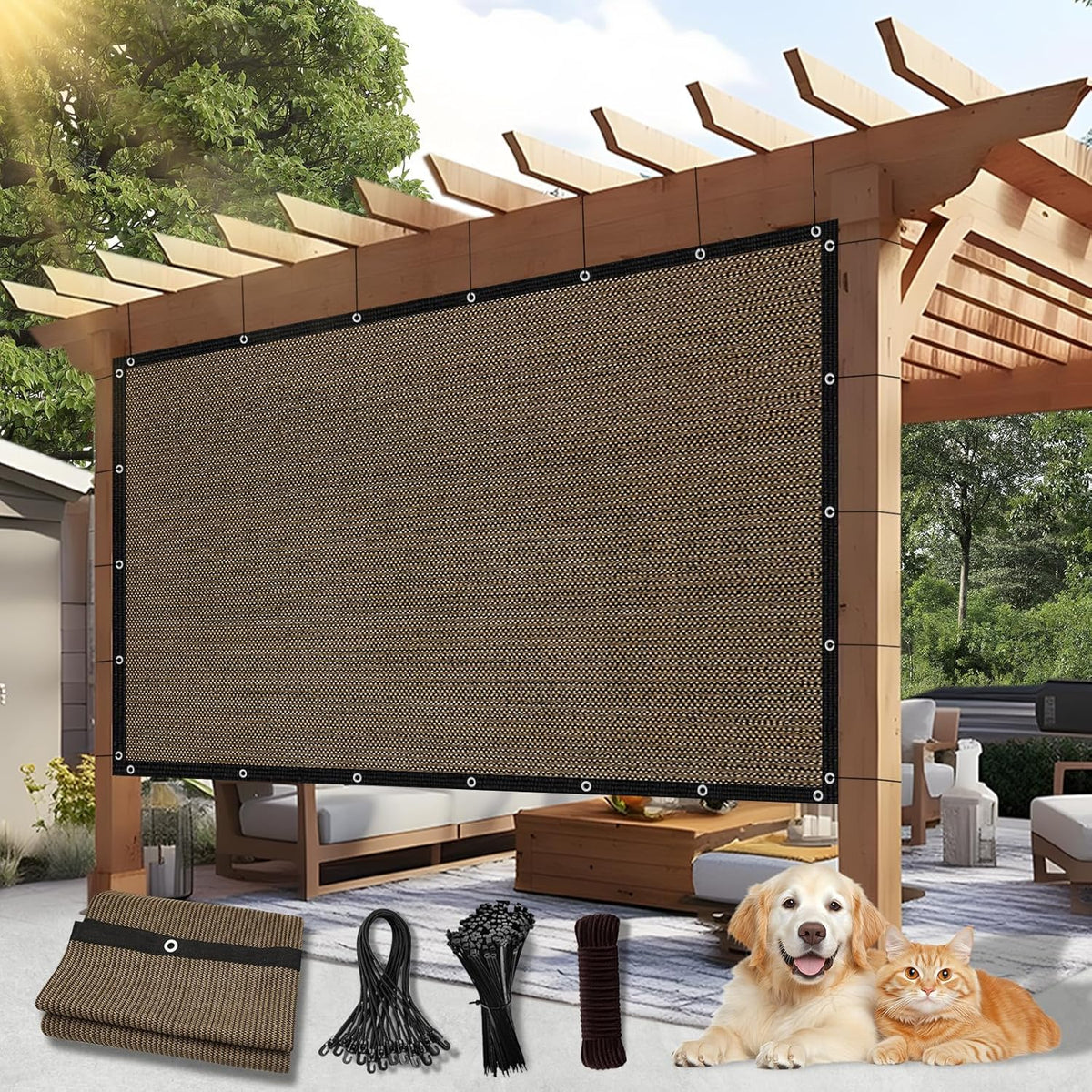 90% Outdoor Sun Shade Cloth, 6'×8' Pergola Shade Cover with Grommets, Privacy Screen Sunshades for Patio Garden Backyard Plant, Mocha