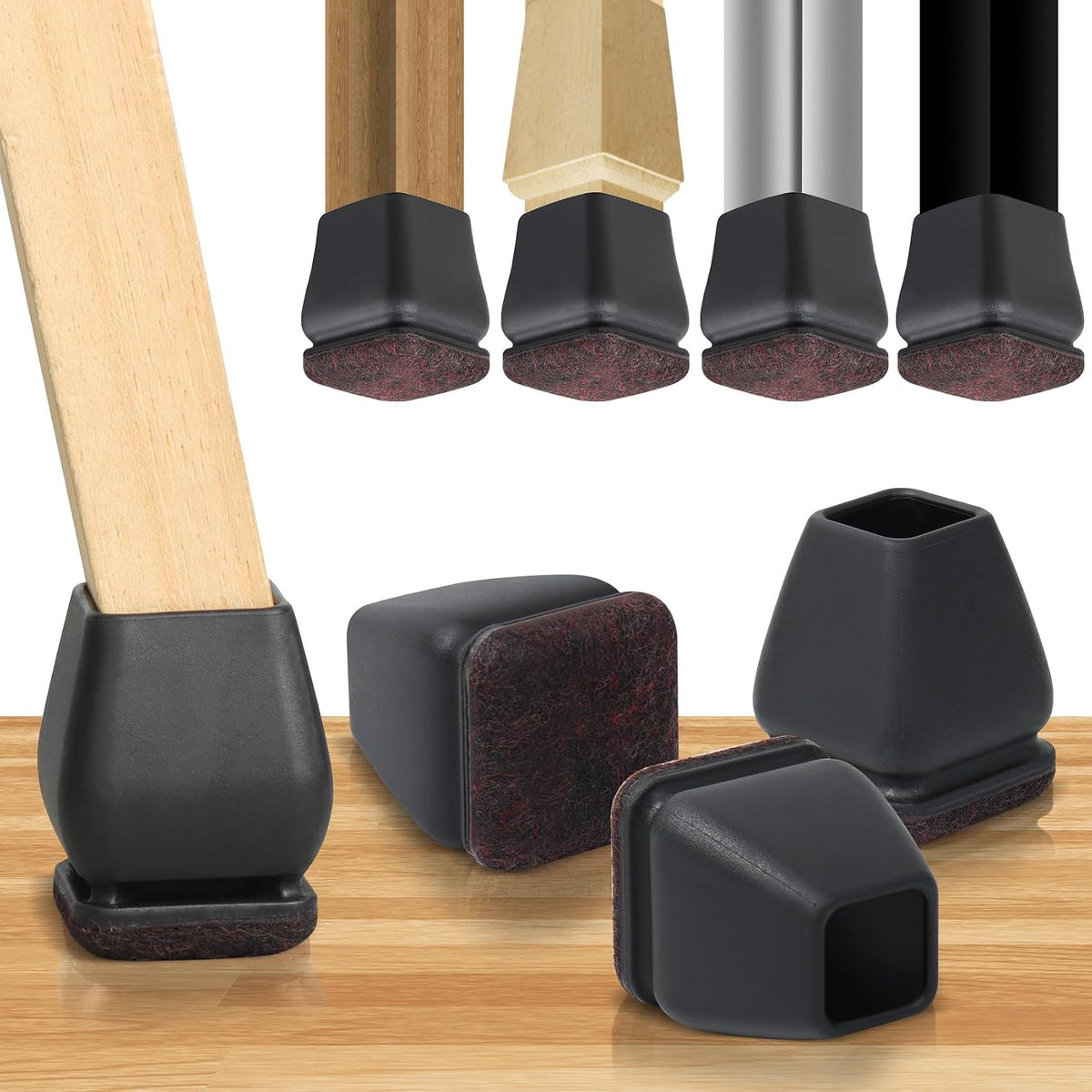 16PCS Extra Small Bar Stool Chair Leg Caps Covers Square, Fit 0.55"-0.75"