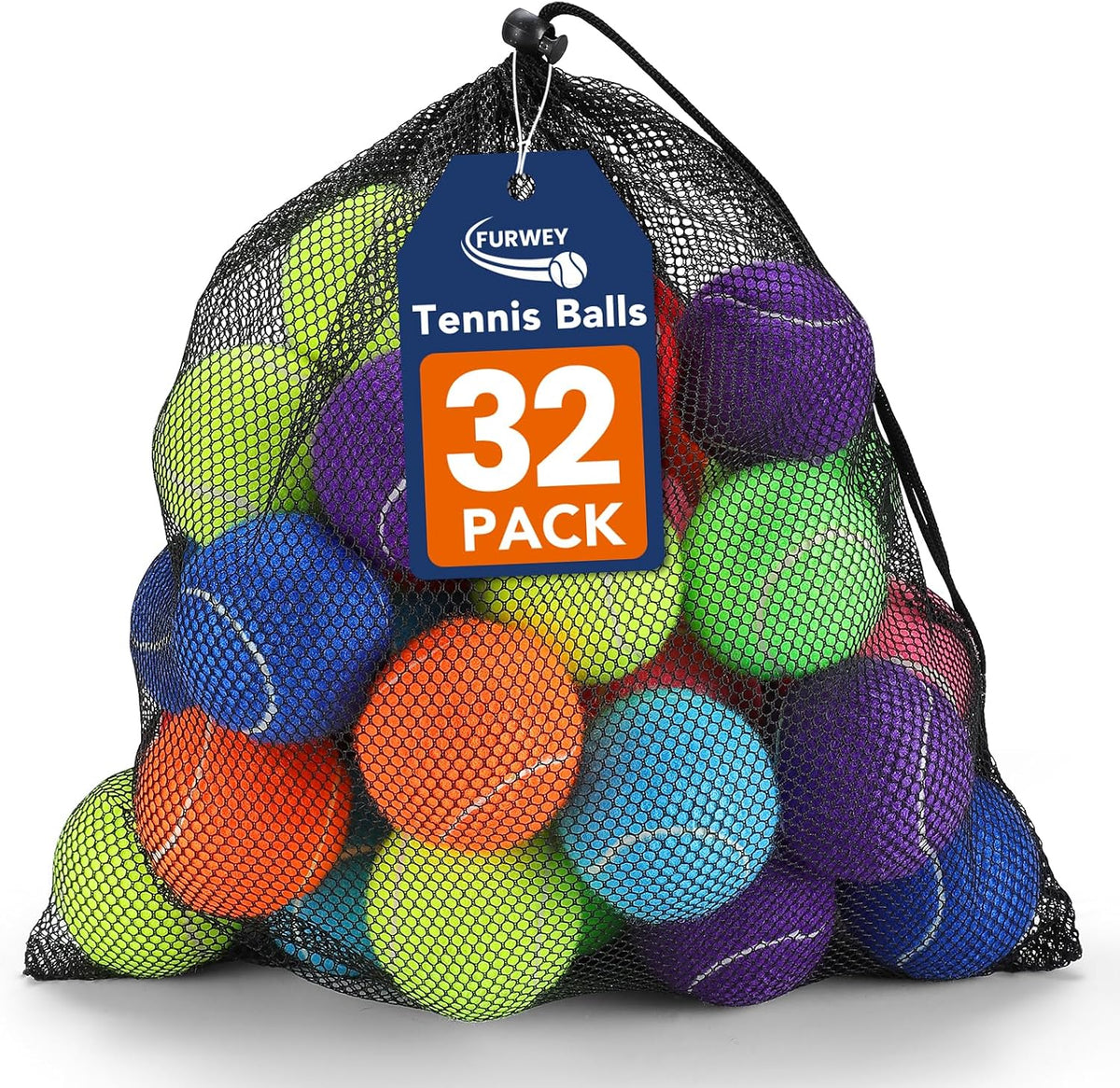 FURWEY Colorful Tennis Balls for Dogs, 2.5 Inches, 32 Pack, Non Squeaky